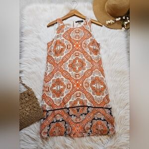 Rose & Olive Orange Printed Sleeveless Shift Dress
